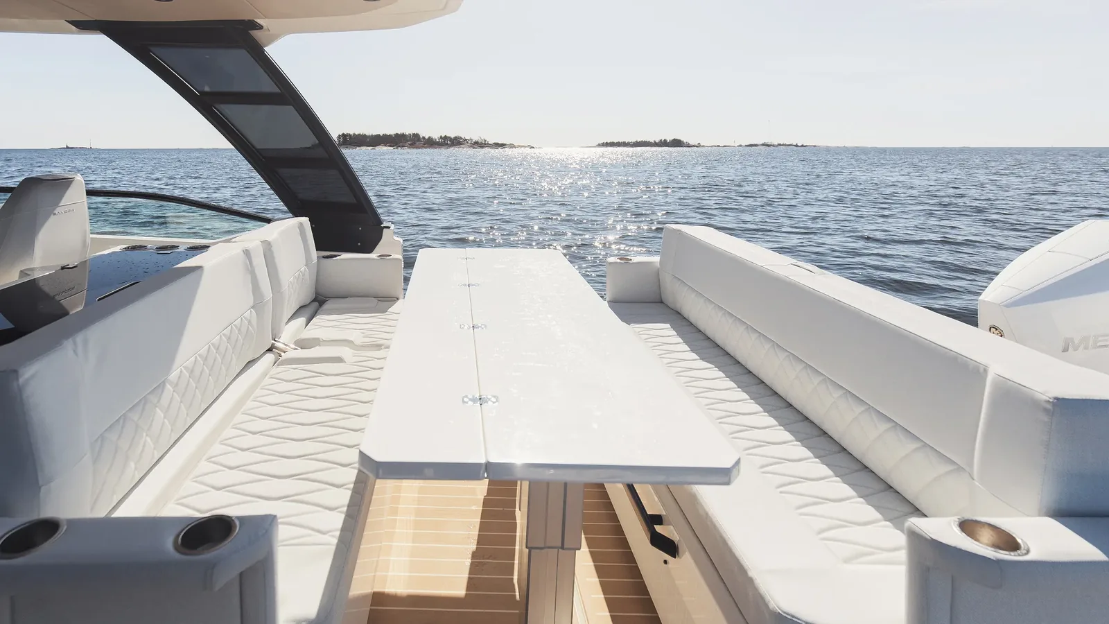 The Saxdor 320 GTO, a skippered-only rental boat from Trogir, under way on open water